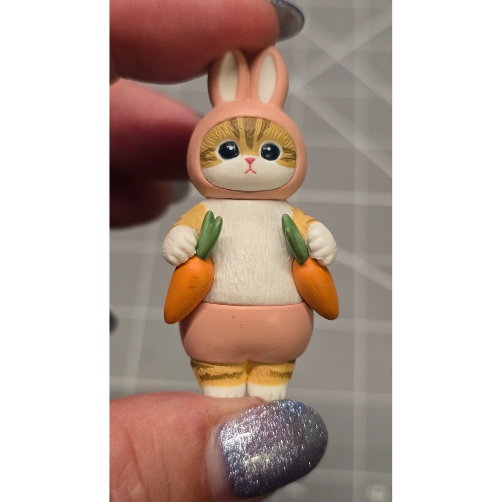 Mofusand Kitan Club Cat in Pink Bunny Costume Figurine Holding Carrots Kawaii